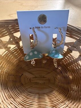 True to Form Mint Polka Dot Mushroom Hoop Drop Earrings 🍄